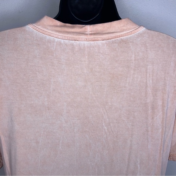 MEDIUM ENTRO ORANGE PASTEL TOP SHORT SLEEVE STRETCH LACE UP NECKLINE BOHO - Picture 7 of 10